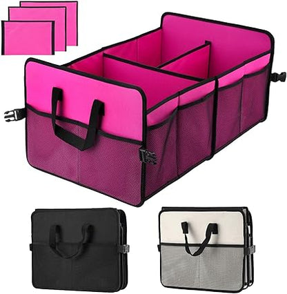 Trunk Organizer for Car, 72L Large Capacity Car Trunk Organizer, Collapsible Multiple Compartments Trunk Organizers,Suitable for A Variety of Cars, SUV, Mini-Van, Pink