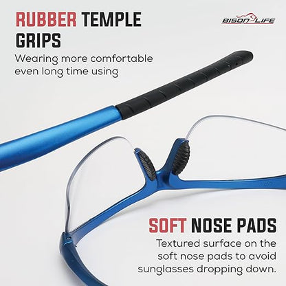 MTX Clear Safety Glasses with Blue Temple, ANSI Z87+, Impact Resistant, Anti-Scratch UV Protection Lens for Shooting, Yard Work, Cycling, and Outdoor Activities (1 Pack)