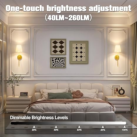 Wall Lights Battery Operated Wall Sconces Set of 2,Gold Wireless Wall Sconces with Remote,9 Colors Modes Rechargeable Wall lamp for Bedroom Living Room
