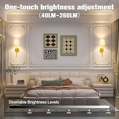 Wall Lights Battery Operated Wall Sconces Set of 2,Gold Wireless Wall Sconces with Remote,9 Colors Modes Rechargeable Wall lamp for Bedroom Living Room