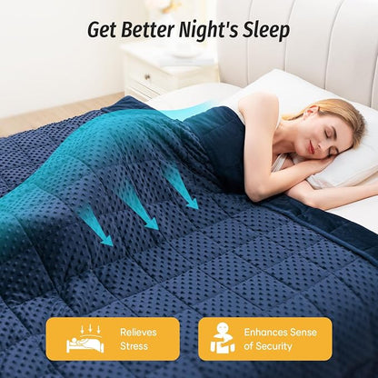 Minky Dot Weighted Blanket for Adults Twin Size 20 lb, Soft Heavy Blanket for Stress Relief and Sleep Promotion, Breathable Blanket for All-Season with Glass Beads, Navy Blue 60 x 80 inches