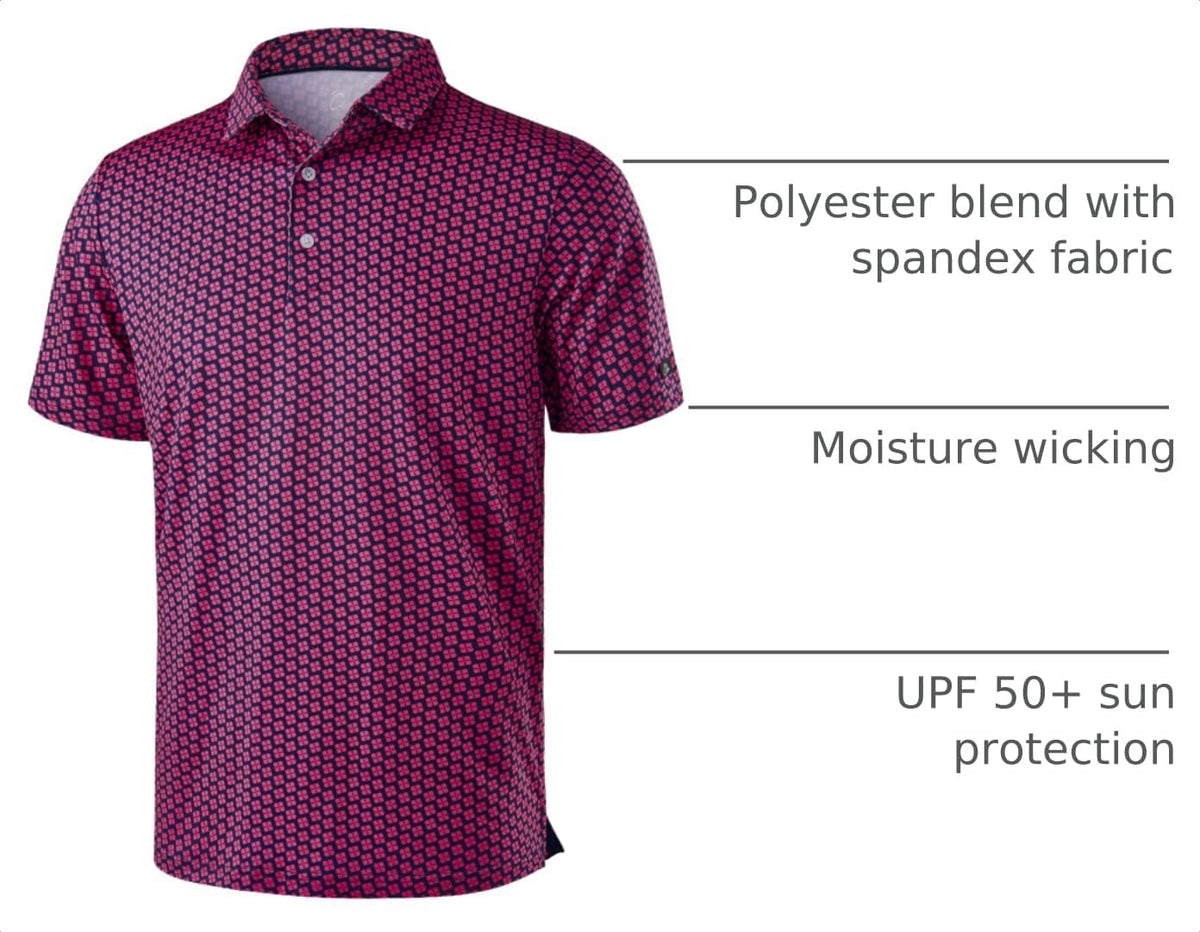 Obla Mens Golf Polo Shirts Short Sleeve Dry Fit Performance Moisture Wicking Casual Print Collared Golf Shirts for Men