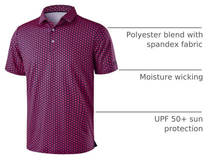 Obla Mens Golf Polo Shirts Short Sleeve Dry Fit Performance Moisture Wicking Casual Print Collared Golf Shirts for Men