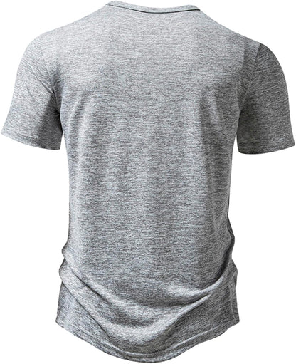 Mens Casual Slim Fit Basic Henley T-Shirt Trendy Short Sleeve Solid Basic Shirts Gym Athlete Workout Summer Tees Top