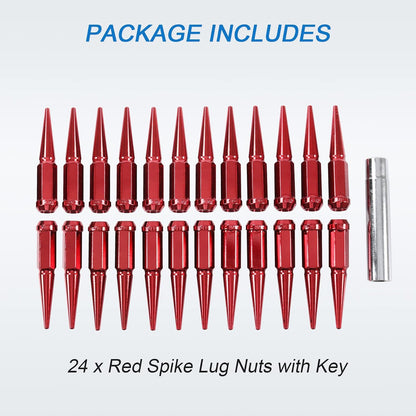 New Wheel Spike Lug Nuts (24pcs) with 1 Socket Key Red 14x1.5 4.5 Tall 6 Lug 14mmx1.5 Replacement for GMC Chevy Ford Vehicles