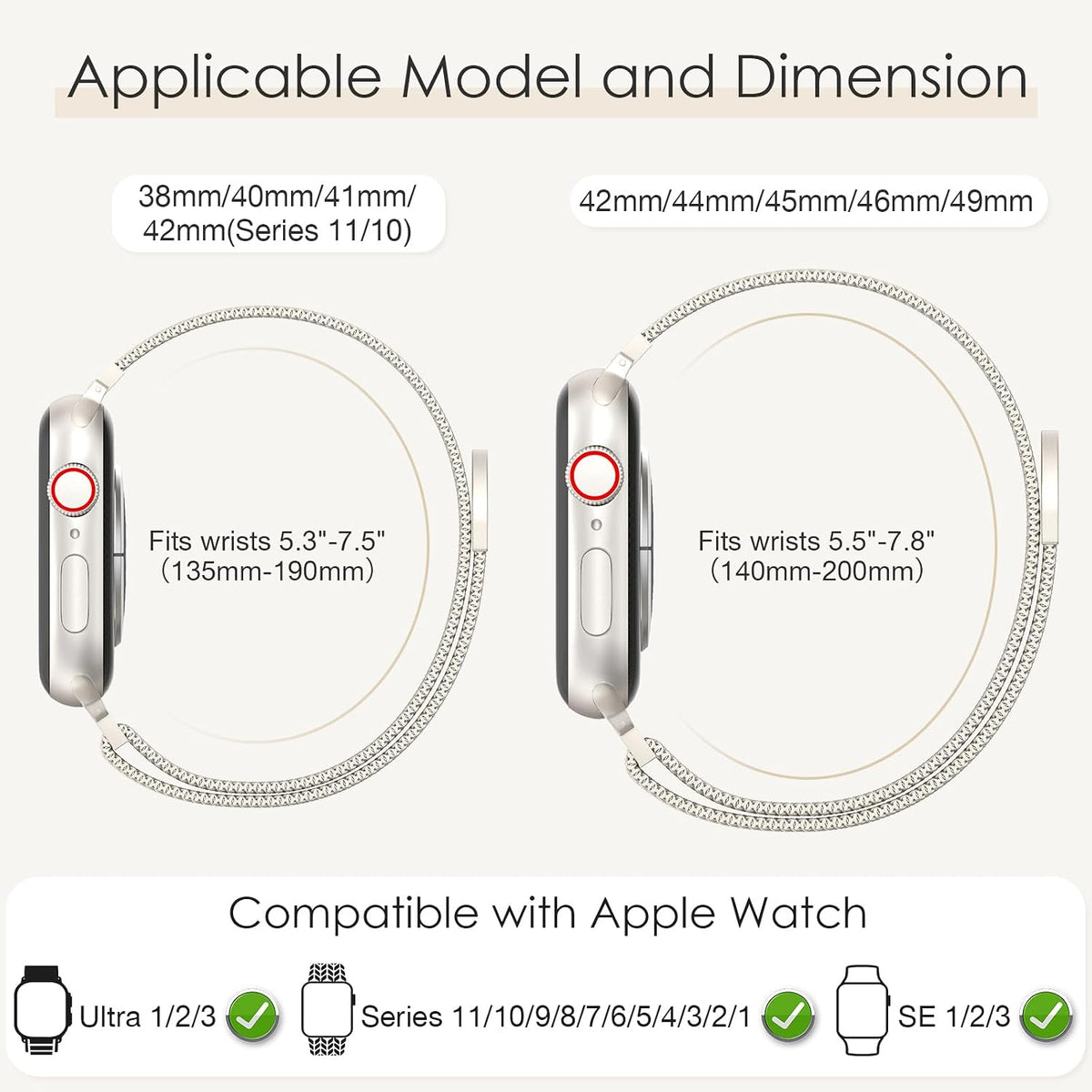Original Milanese Loop Band Compatible with Apple Watch 38mm 40mm 41mm 42mm 44mm 45mm 46mm 49mm - Women & Men Magnetic Closure Adjustable Metal Strap for iWatch Series 11 10 9 8 7 6 5 4 SE2 3 Ultra2 3