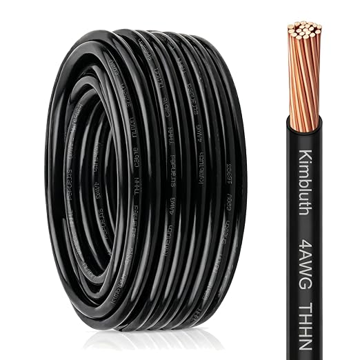 THHN Wire 4 Gauge 50 FT Stranded Copper Wire, 4 AWG Copper Wire Rated up to 600V Building Wire Nylon Jacket for Residential, CNC, Ground, Industrial (4 Gauge, Black)