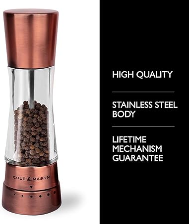 COLE  MASON Derwent Pepper Grinder - Copper Mill Includes Gourmet Precision Mechanism and Premium Peppercorns