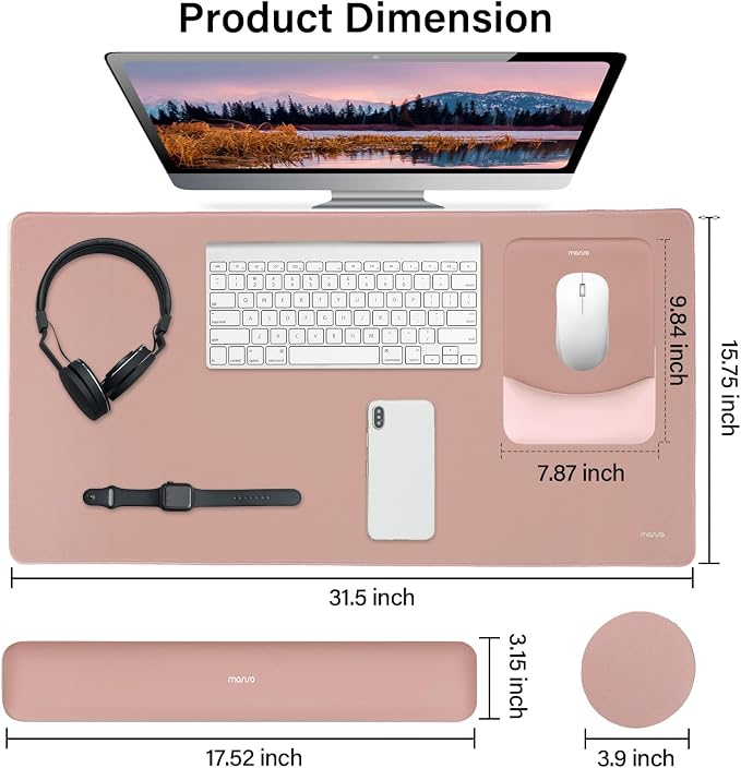 MOSISO Keyboard Mouse Pad Set, Rectangular Keyboard Wrist Rest&Mousepad with Wrist Rest&Coaster, Ergonomic Non-Slip&Easy Typing Pad with Curved Silicone Lining, Salmon Pink
