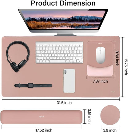 MOSISO Keyboard Mouse Pad Set, Rectangular Keyboard Wrist Rest&Mousepad with Wrist Rest&Coaster, Ergonomic Non-Slip&Easy Typing Pad with Curved Silicone Lining, Salmon Pink