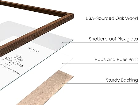 HAUS AND HUES 6x8 Walnut Oak Wooden Picture Frame - 6x8 Poster Frame - Premium Oak, Vertical Hang, Shatterproof Plexiglass - Ideal for Home, Room, Office (6x8 in, Walnut)
