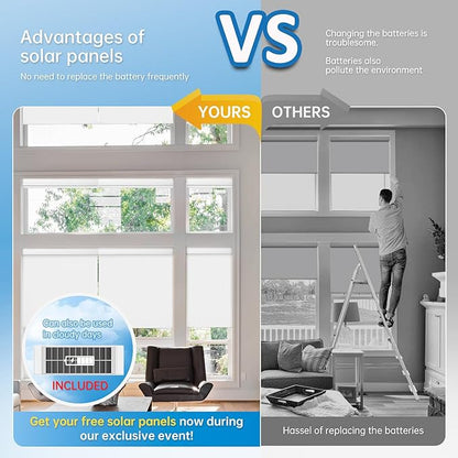DENFOON Motorized Blinds with Remote,Thermal Electric BlindsSolar Panel,Customizable Automatic Roller Shades, Blackout Remote Control Blinds for Windows Upgrade to Smart Blinds, White,20" W x 72" H