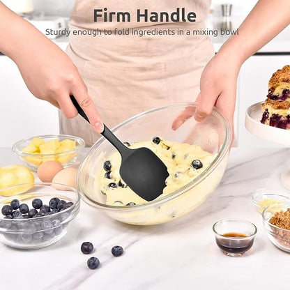 U-Taste Silicone Cooking Spoon Spatula: 480oF Heat Resistant Food Grade 11.38" Flexible Rubber Kitchen Spoonula, Seamless Pastry Bowl Scraper for Mixing Stirring Scraping in Nonstick Cookware (Black)