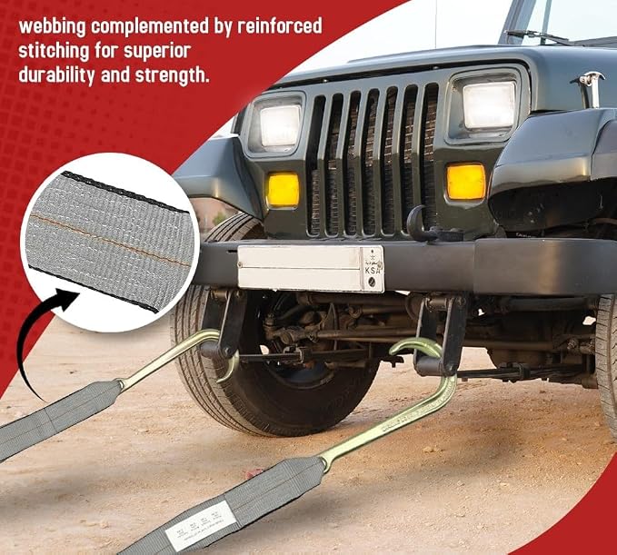 Mytee Products Tow Straps V Bridle 3" x 24" w/ 15" Long Shank J Hooks 5400 lbs Working Load | Recovery V Strap for Car Wrecker Rollback, Car Hauler Carrier
