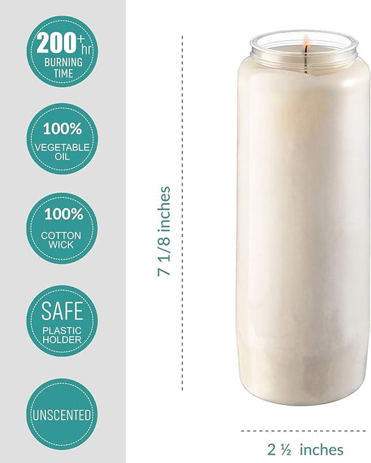 Rambue 9 Day Prayer Candles, 2 Pack - 7 White Memorial Candle for Shiva, Religious Ceremony, Party, Emergency Candles - Long Burning Vegetable Wax in Plastic Jars