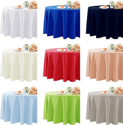 Fokitut 2 Pack Waterproof Round Tablecloth, 60 Inch, Stain Resistant and Wrinkle Polyester Table Cloth, Fabric Table Cover for Kitchen Dining, Wedding, Party, Holiday Dinner-White
