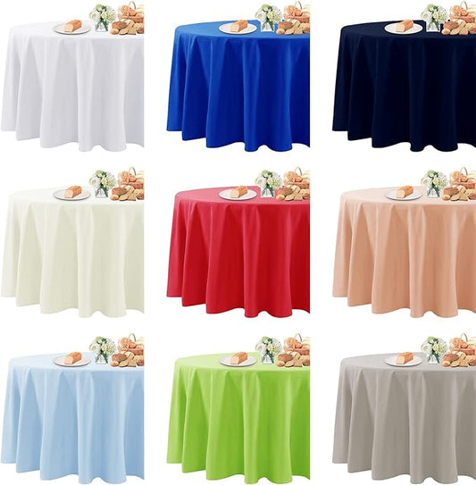 Fokitut 2 Pack Waterproof Round Tablecloth, 60 Inch, Stain Resistant and Wrinkle Polyester Table Cloth, Fabric Table Cover for Kitchen Dining, Wedding, Party, Holiday Dinner-White