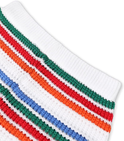 Benfoly Women 2 Piece Outfits Knit Matching Set Rainbow Striped Crop Top High Waist Shorts Summer Vacation Festival Boho Set