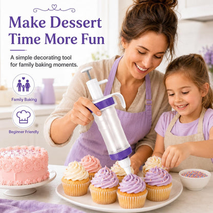 Frosting Piping Kit with Syringe Dispenser, 5 Nozzles, 3 Cake Scrapers Icing Dispenser Tool Cake Decorating Kit for Cupcakes, Cookies, Dessert Filling and Deviled Eggs (2 nozzles not included)