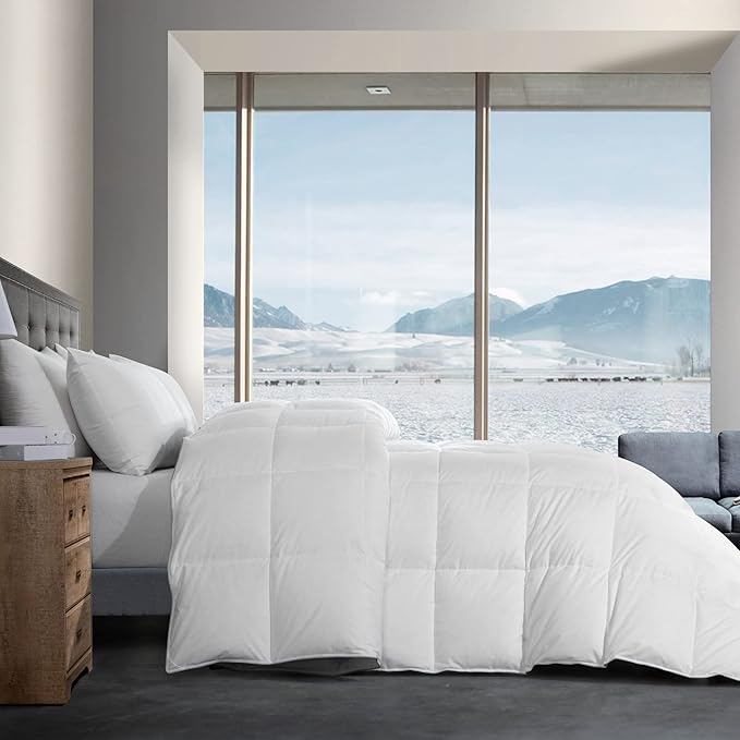 HOMBYS Feather and Down Comforter, Oversized King Comforter 120 x 128, White Extra Large Duvet Insert for All Season, 100 Cotton Cover Down Proof with Corner Tabs