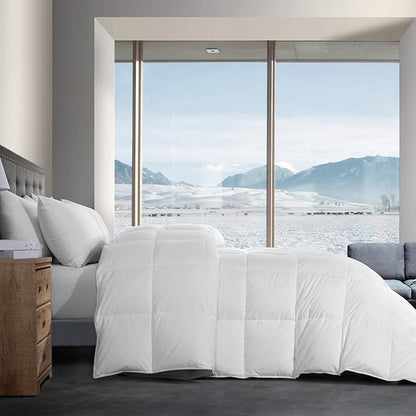 HOMBYS Feather and Down Comforter, Oversized King Comforter 120 x 128, White Extra Large Duvet Insert for All Season, 100 Cotton Cover Down Proof with Corner Tabs