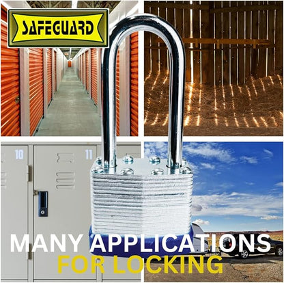 SAFEGUARD 30mm/1.18" High-Security Long Shank Laminated Padlock with Hardened Shackle and Copper Lock Cylinder