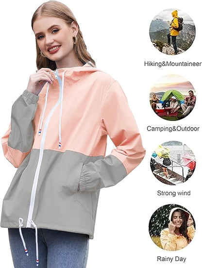 SoTeer Women's Waterproof Raincoat Outdoor Hooded Rain Jacket Windbreaker S-XXXL