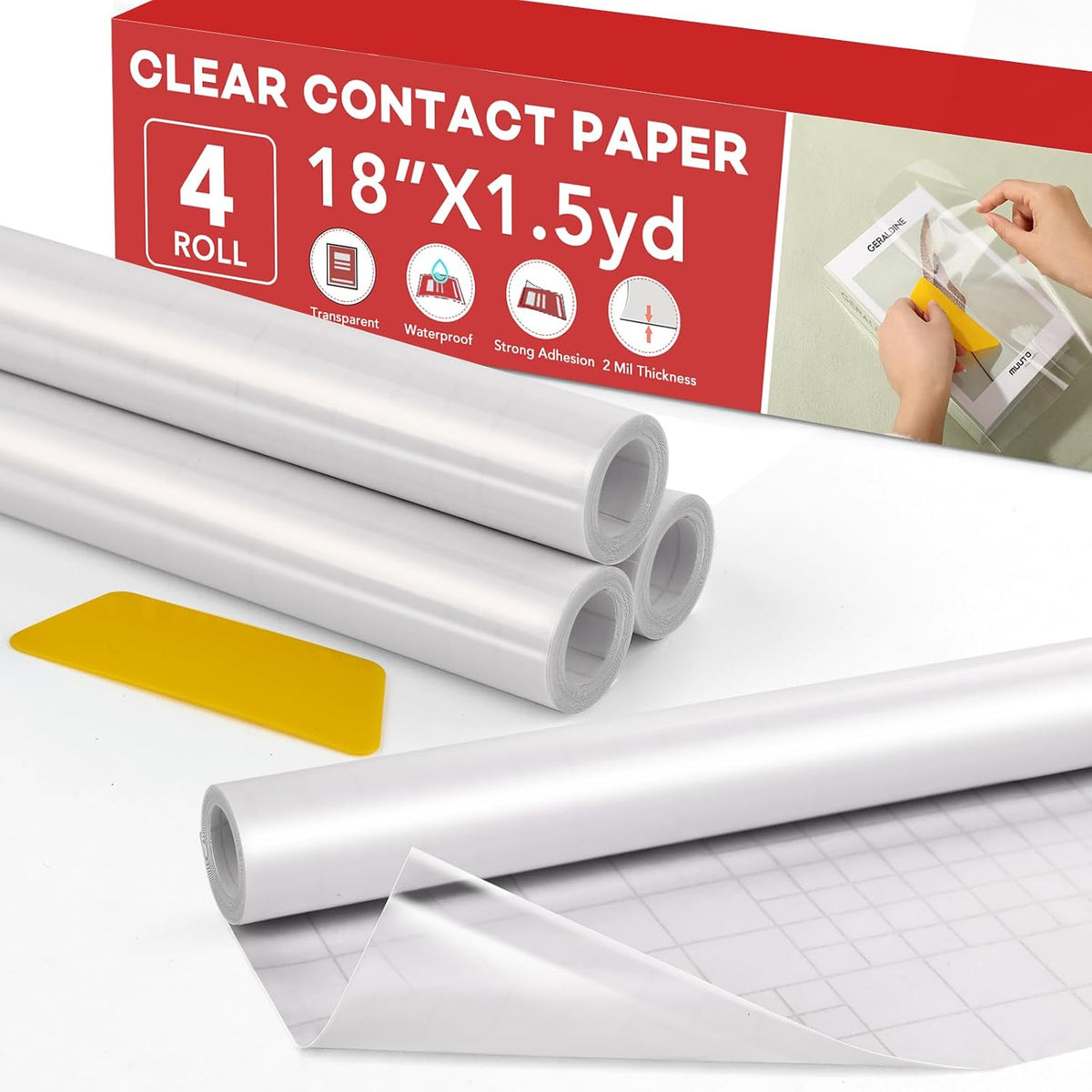 4 Rolls Clear Contact Paper, Adhesive Book Covers 18 in x 4.5 ft Contact Paper Peel and Stick, Plastic Protective Liner Papers Protector for Crafts Paperback Textbook Hard Covers Documents