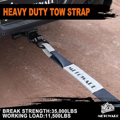 METOWARE Tow Strap Recovery Kit, 3" x 20ft (35,000lbs) Capacity Recovery Strap, 3/4" D Ring Shackles(2pcs) + 2" Shackle Hitch Receiver + 5/8" Hitch Lock + Storage Bag, Emergency Off Road Towing Rope