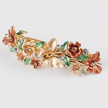 Alloy women's butterfly hairpin, lacquered flower hair ornament women's rhinestone spring clip F011175, Coffee