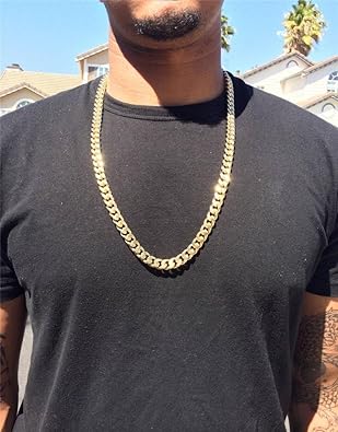 Men's Hip-Hop 30 Inch 14k Gold Plated Cuban Link Curb Chain Necklace with Diamond Heavy Cuts By Naivo-LSDMY Store