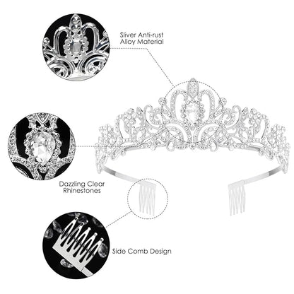 Makone Crowns for Women Princess Tiaras for Girls Queen Crown and Comb Tiara for Wedding Birthday Pageant Bridal Prom Christmas Gift (Silver)
