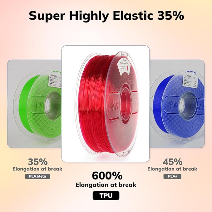 AMOLEN 95A TPU 3D Printer Filament 1.75mm, High Hardness  Resilience TPU Transparent Red Filament, 1KG Flexible 3D Filament, Dimensional Accuracy - 0.02mm, Suitable for Most FDM 3D Printers