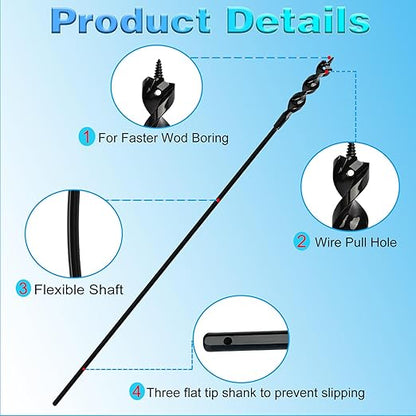 Flexible Installer Drill Bit for Pulling Wires Through Walls Ceilings and Sidewalks, 54-Inch Long, 34-Inch Auger with a Fish Eye Hole and Screw Point, 14" 3-Flat Anti-Slip Shank.
