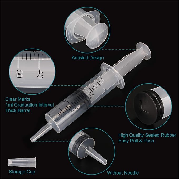 12Pack 60ml Syringe for Liquid - Large Plastic Syringes Without Needle for Jello Shots Food Thick Liquids and Irrigation Water, Lip Gloss Filling, Feeding Dogs Meds, Measuring ( 12 Pack 60 ml  cc )