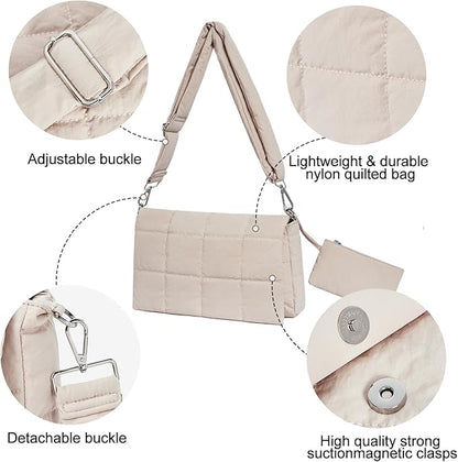 CLUCI Puffer Shoulder Bag Puffy Crossbody Purse for Women Middle Tote Bag Lightweight Cotton Padded Hobo Handbag