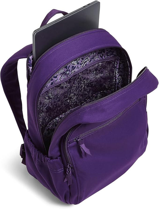 Vera Bradley Women's Cotton Campus Backpack, Elderberry - Recycled Cotton, One Size