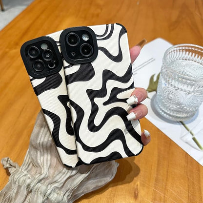 Designed for iPhone 12 Phone Case, Soft PU Leather TPU and Cute Art Wavy Painted for Women Girls, Slim Protective Shockproof Compatible with iPhone 12 (Beige)