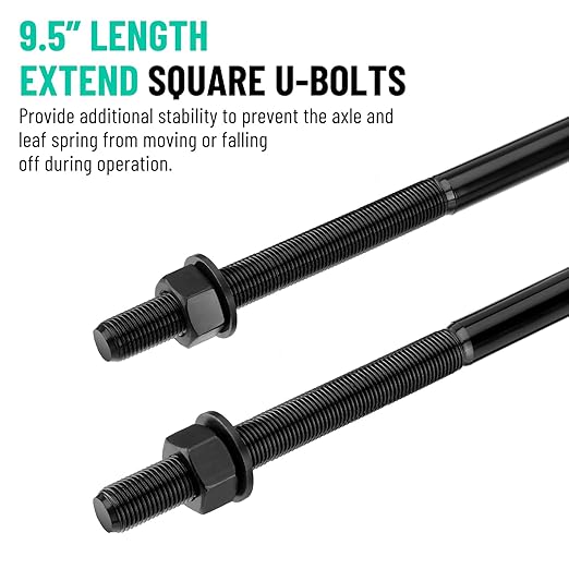 4pcs Extended Square Bend U-Bolts, 9.5" Long x 2.5" Wide x 9/16" Threads with Hardware