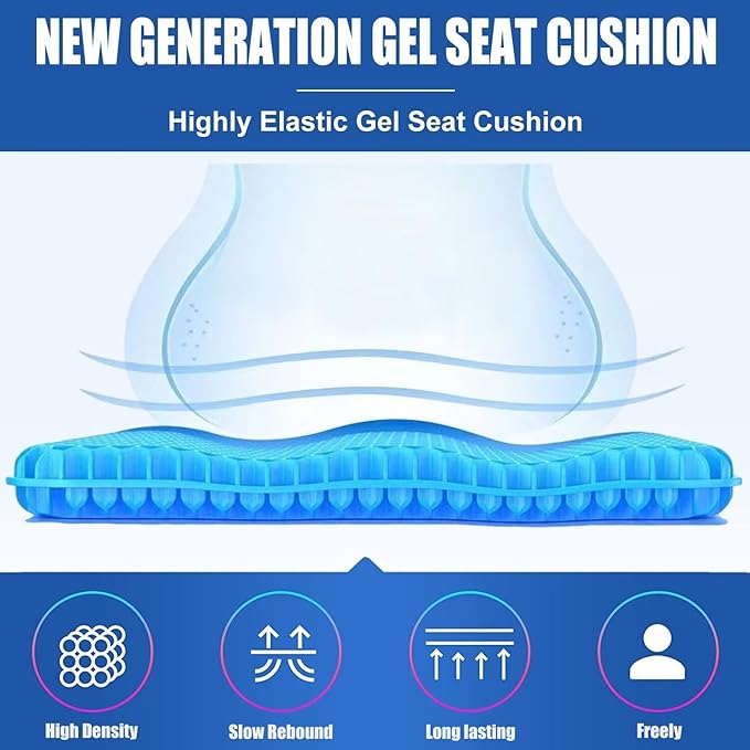 Gel Seat Cushion for Long Sitting Pressure Relief (Super Large  Thick) - Non-Slip Gel Chair Cushion for Back,Sciatica,Tailbone Pain Relief - Seat Cushion for Office Desk Chair,Car Seat,Wheelchair