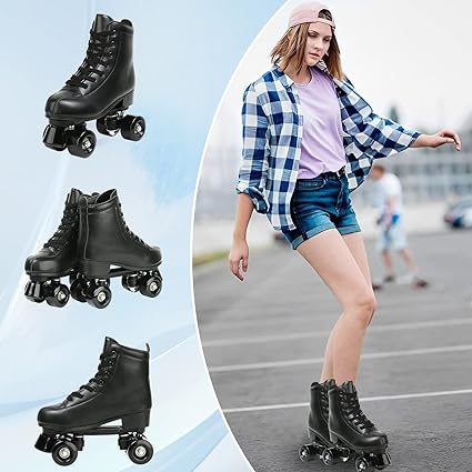 Jessie PU Leather Skates - Premium Adjustable Four-Wheel Roller Skates for Women, Men, Boys  Girls - Indoor  Outdoor