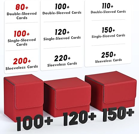 ZLCA Card Deck Box for MTG, Deck Case Holds 100 Single Sleeved Cards, PU Leather Magnetic Storage Box Fits for TCG CCG Magic Game Card (Red)