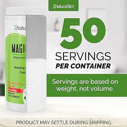 NaturalSlim Magicmag Pure Magnesium Citrate Powder  Stress, Constipation, Muscle, Heart Health, and Sleep Support  Natural Strawberry  Lime Flavored Magnesium Supplement - 8oz Drink Mix (Solo)