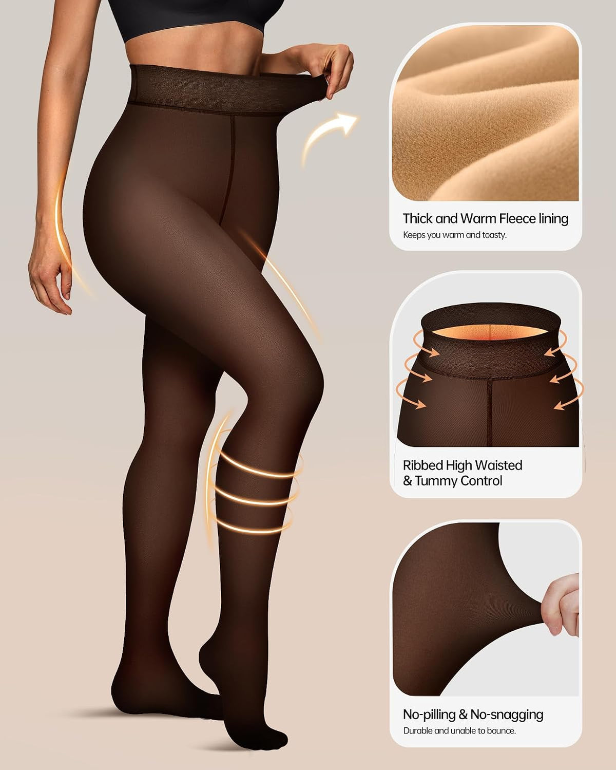 OEAK Womens Fleece Lined Tights Sheer Fake Translucent Pantyhose Thermal Tights High Waisted Footed Leggings