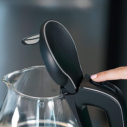 OVENTE Glass Electric Kettle Water Boiler 1.5 Liter Borosilicate Glass Fast Boiling Countertop Heater - BPA Free Auto Shut Off Instant Water Heater Kettle for Coffee  Tea Maker - Black KG83B
