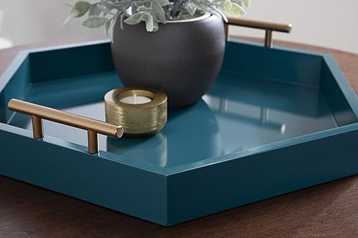 Kate and Laurel Lipton Modern Hexagon Tray, 18 x 18, Teal, Midcentury Decorative Serving Tray for Storage and Display