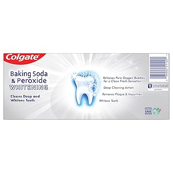 Colgate Baking Soda  Peroxide Toothpaste - Whitens Teeth, Fights Cavities  Removes Stains, Brisk Mint, 6 Ounce (Pack of 2)