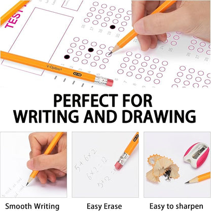 V-Opitos Wood-Cased 2 HB Pencils, 50 Pack Pre-Sharpened Pencils with Top Erasers, Bulk Yellow Pencils for School Teacher Supplies, Writing, Drawing and Sketching