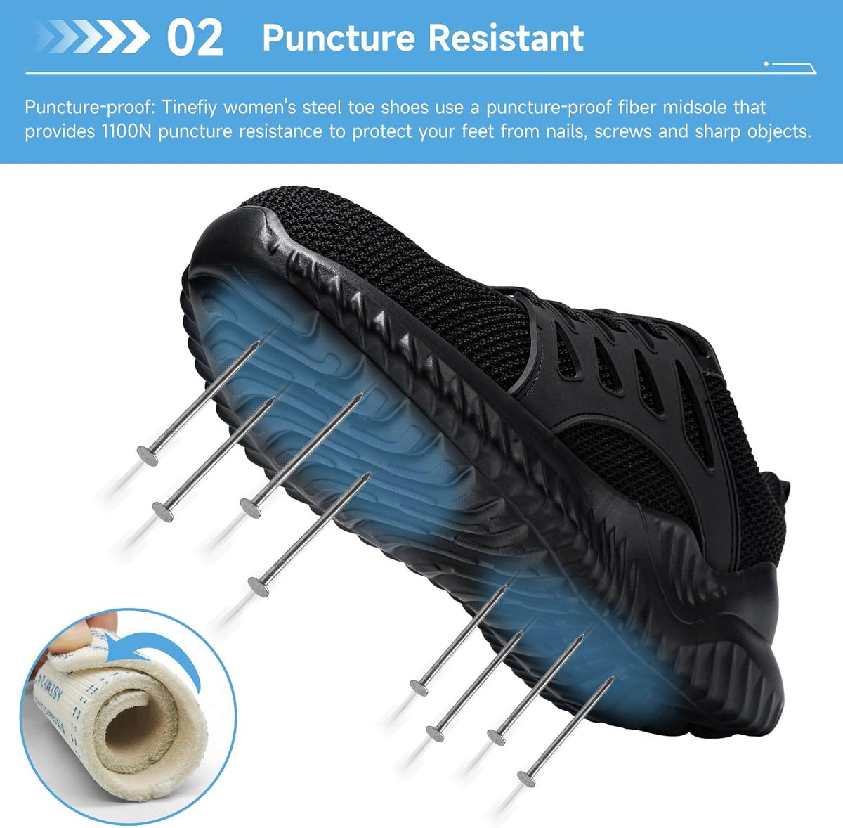 Tinefiy Steel Toe Shoes for Women Lightweight Comfortable Slip On Safety Work Sneakers Cushion Puncture Proof Shoes Indestructible Shoe