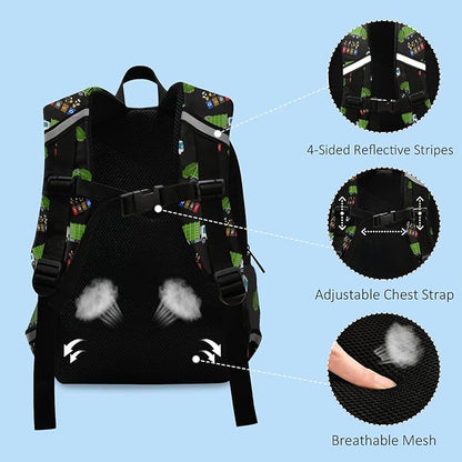 Cute space backpack with safety strap for boys and girls, space rocket with dinosaur design, helicopter, with safety strap, 01145, Cute